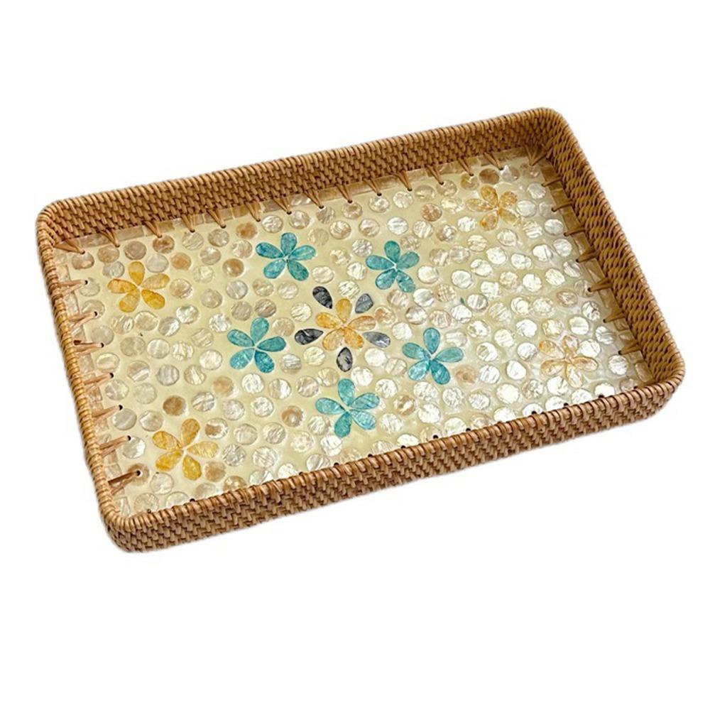 Hand Woven Rattan Shell Tray Colorful Bread Baskets Tray Splicing Shell Rattan Basket  Living Room