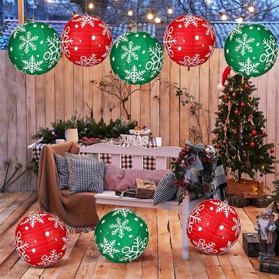 1PC/5PC Hanging Paper Lanterns Party Celebrations Red Green Home Paper Lantern Yard Decor Snowflake Printed New Year 2 Colors