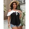 Plus Size Women's Summer Fashion Off The Shoulder Lotus Sleeve Halter Short Sleeve Top