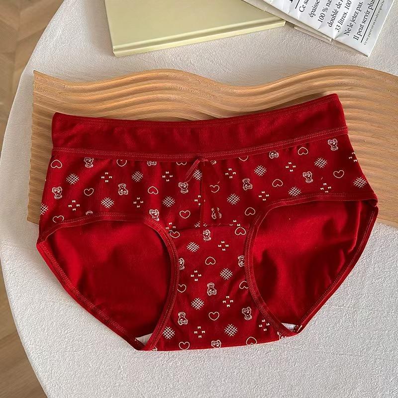 Большой Размер Девочки Весна и Осень Новый Год Свадьба Красные Чистый Хлопок Нежные к Коже Пояс Треугольные Трусики L красный