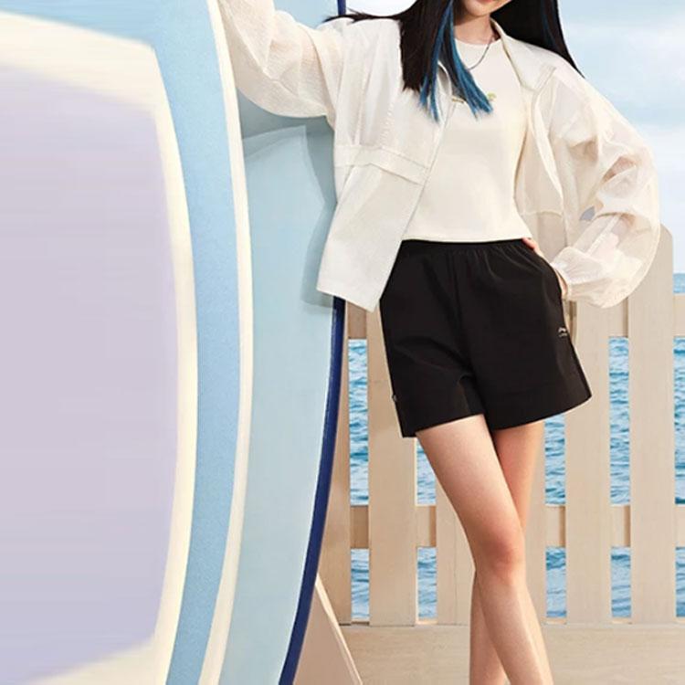 Li Ning SS23 Solid Color Loose Fit Sports Shorts Women Shorts Black AKST192-7