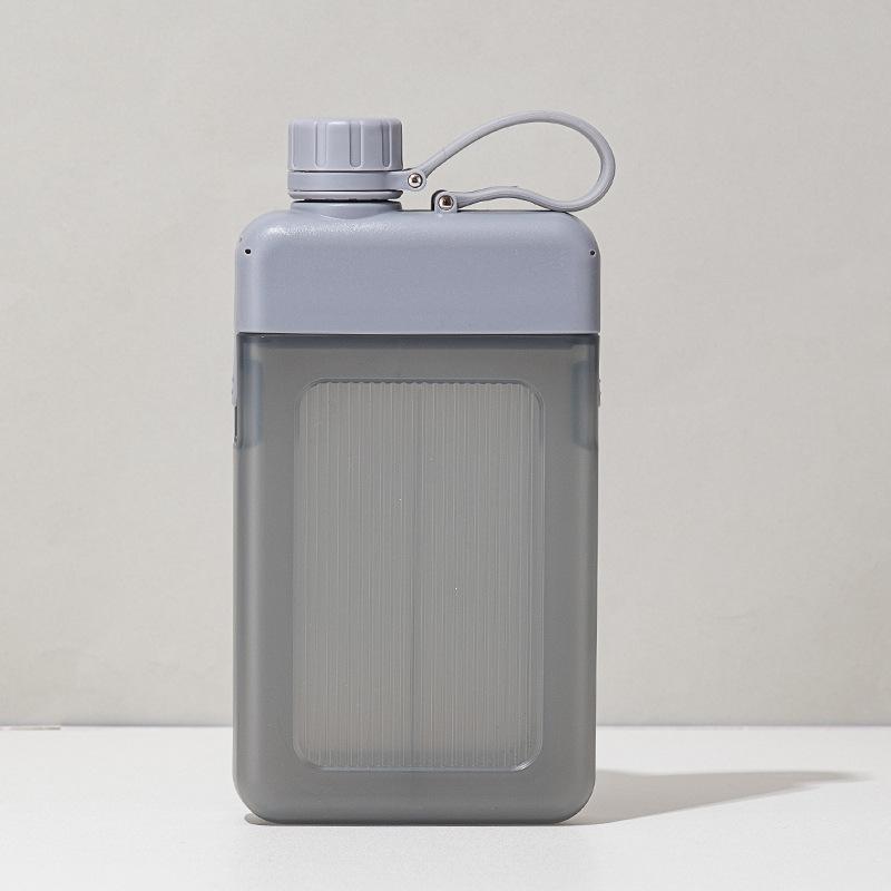 

450 мл короткая спортивная бутылка для воды пластиковая креативная квадратная плоская кружка для воды для спорта на открытом воздухе портативная высокотемпературная ручная кружка 0.45L серый