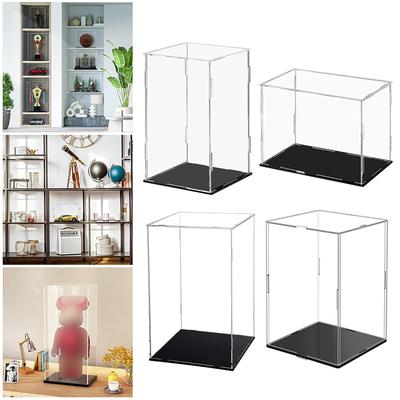 Rechteckige, durchsichtige Acryl-Vitrine mit schwarzem Boden, staubdichte Vitrine für Modellspielzeug, Actionfiguren, Sammlerstücke