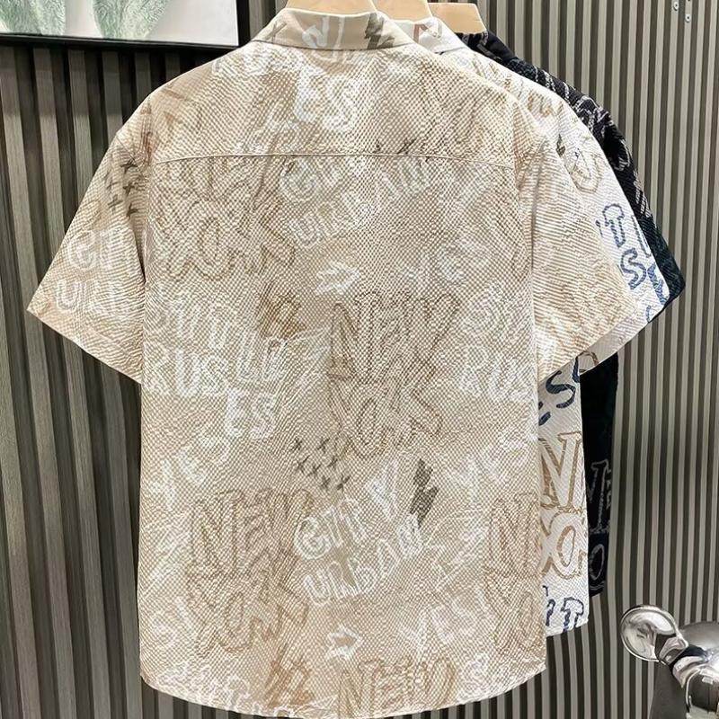 New Men's Summer Shirts Loose Trendy Versatile Cool Looking Shirts with Stylish Prints Casual Short Sleeved Shirts