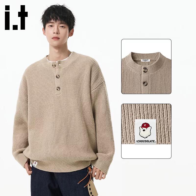 Men s American Style Henley Knit Sweater L