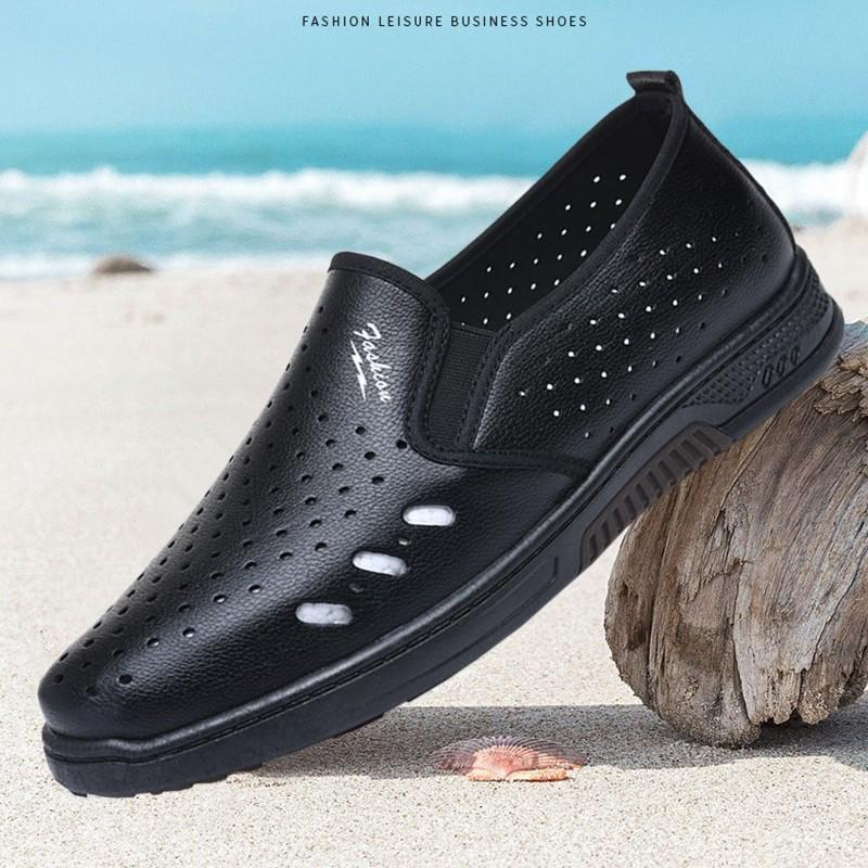 Men s Non-slip Breathable Leather Summer Sandals: Casual Loafers for Middle-aged Elderly. Size 44