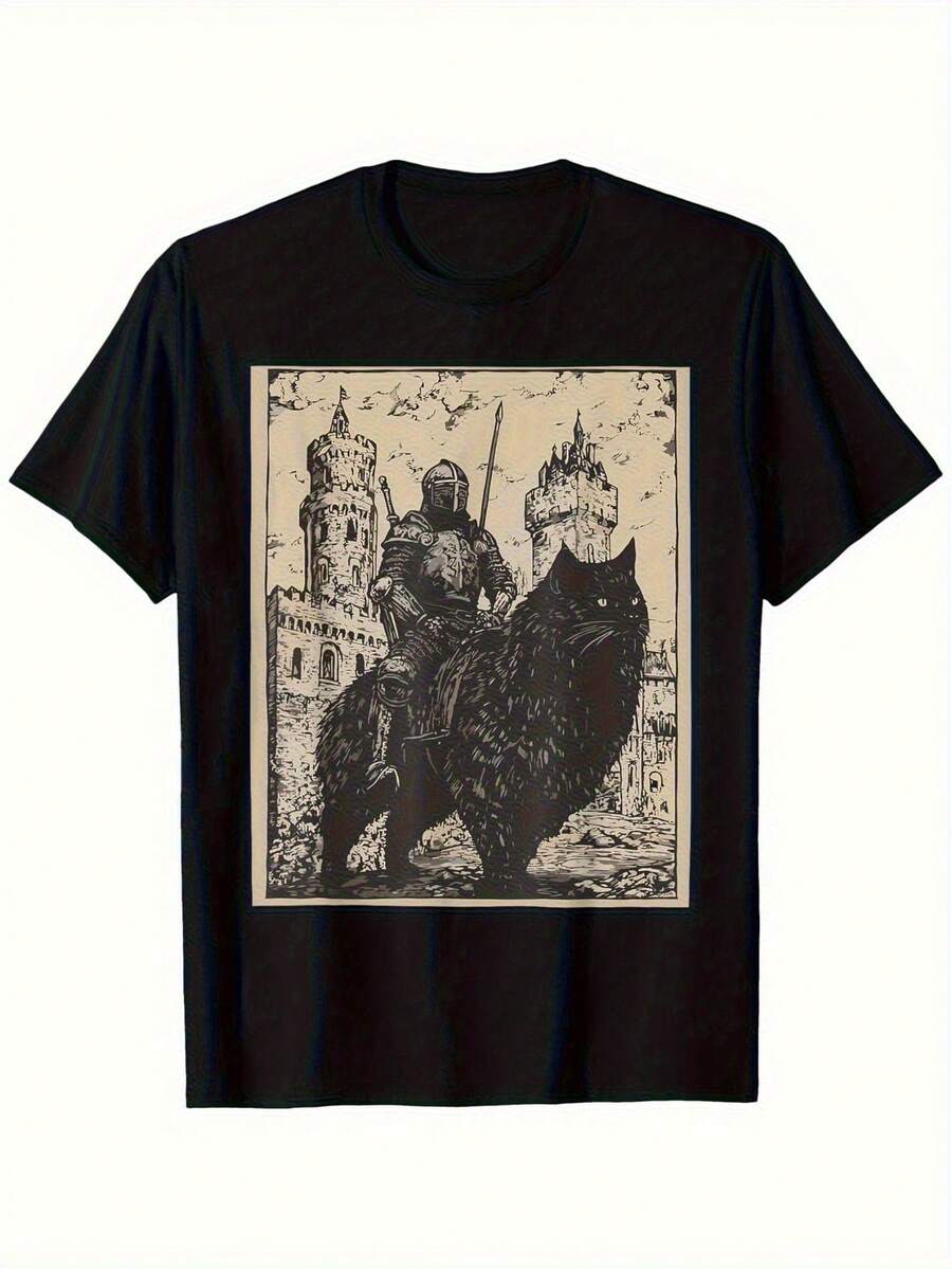 Unisexs Vintage 90s Medieval Knight TShirt  90s Design Featuring A Knight On Horseback With Black S