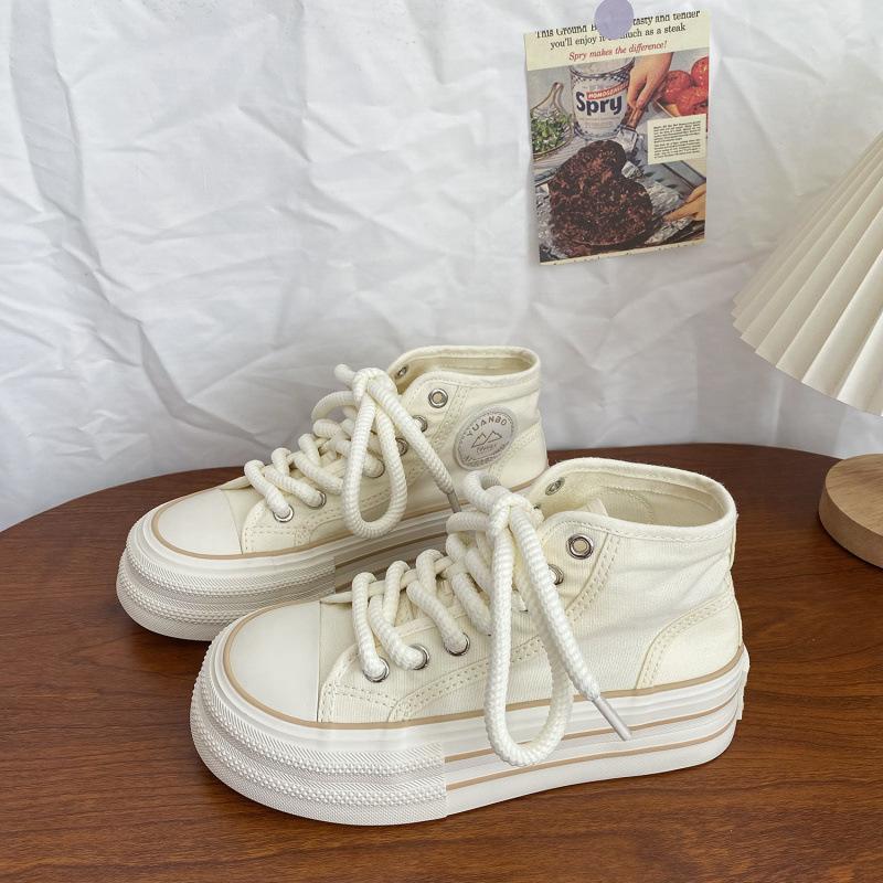 Spring New Dopamine Women's Shoes Platform Casual White Shoes Niche Versatile Chic Shoes High Top Canvas Shoes Tide