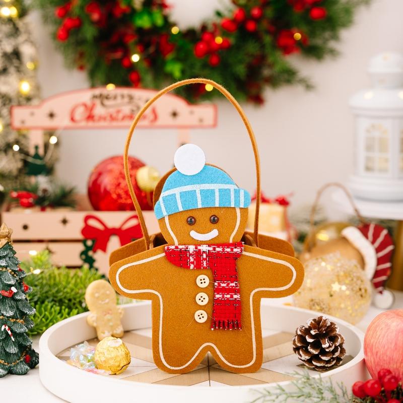 1Pc Christmas Decoration Cartoon Double Sided Gingerbread Handbag Christmas Children's Candy Bag Gift Bag