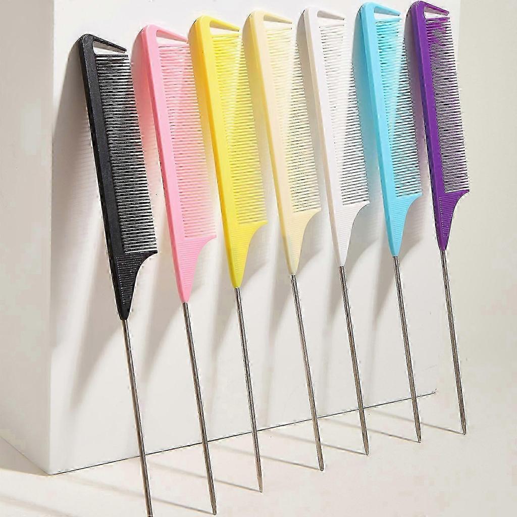 A Fine-tooth, Anti-static Rat Tail Comb with a Metal Pin, a Hairdressing Tool for Hair Styling and Trimming Edges