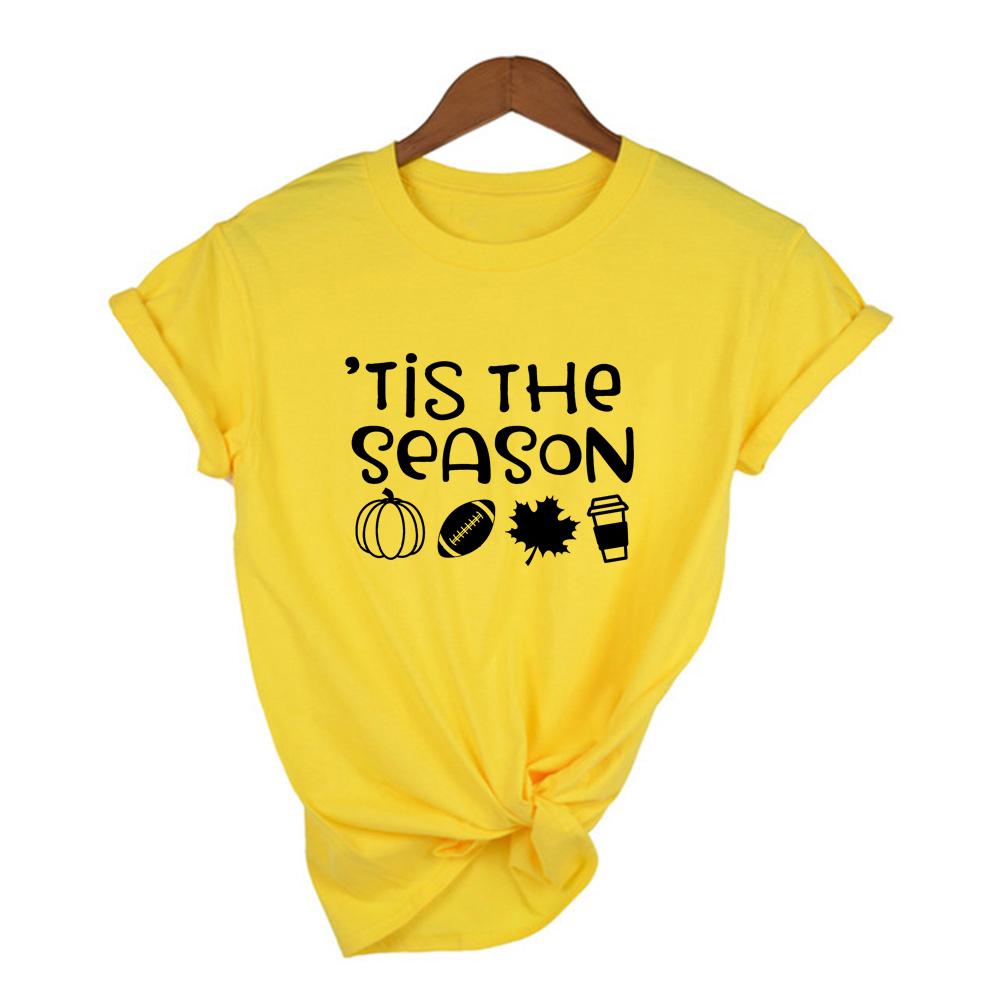 The Season Pumpkin Coffee Print Women T Shirt Autumn Graphic T Shirts Fall Harajuku Tees Aesthetic