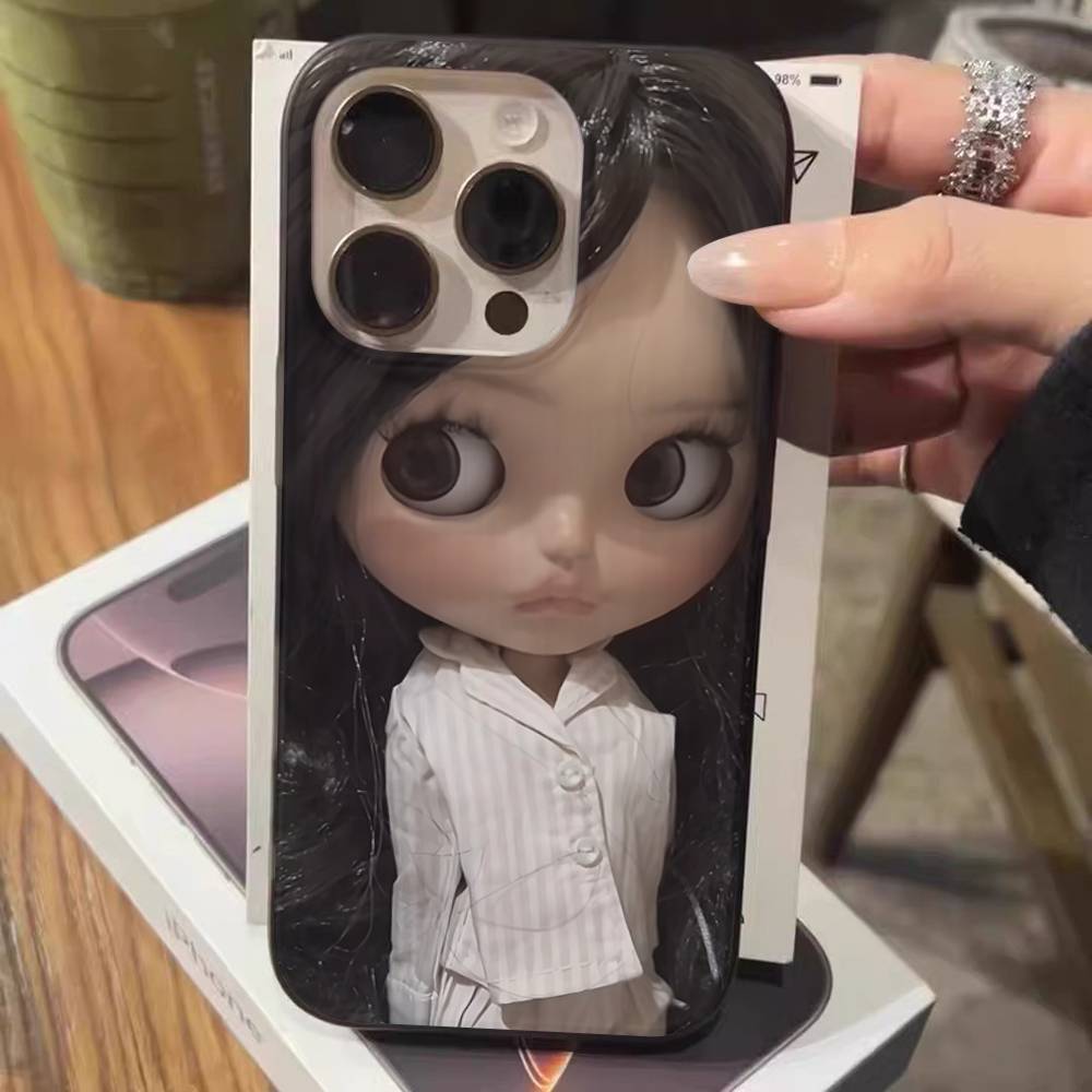 

Dark Cute Girl Doll Art For IPhone 16 15 14 13 12 11 17 Pro Max Plus Wave Corrugated Phone Case Anti Drop Cover iPhone 15 plus