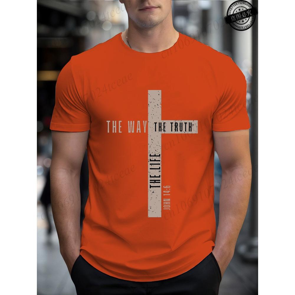 Mens Jesus Is King T-Shirts,The Way The Truth The Life Tops,Bible Verse Jesus Shirt,Mens Christian T-Shirt,Cross Vintage Tees