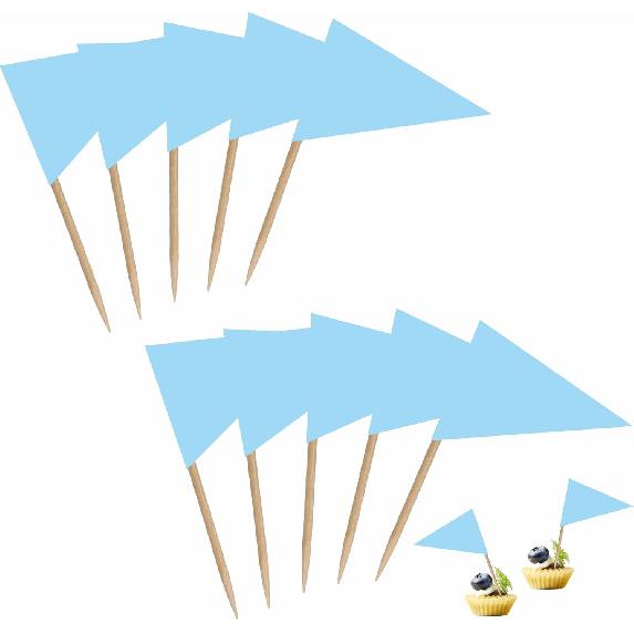 100 Pack White Blank Solid Color Toothpick Flag Small Mini Labeling Marking DIY Triangle Plain Stick Flags for Cocktail Fruit Cupcakes Toppers Food
