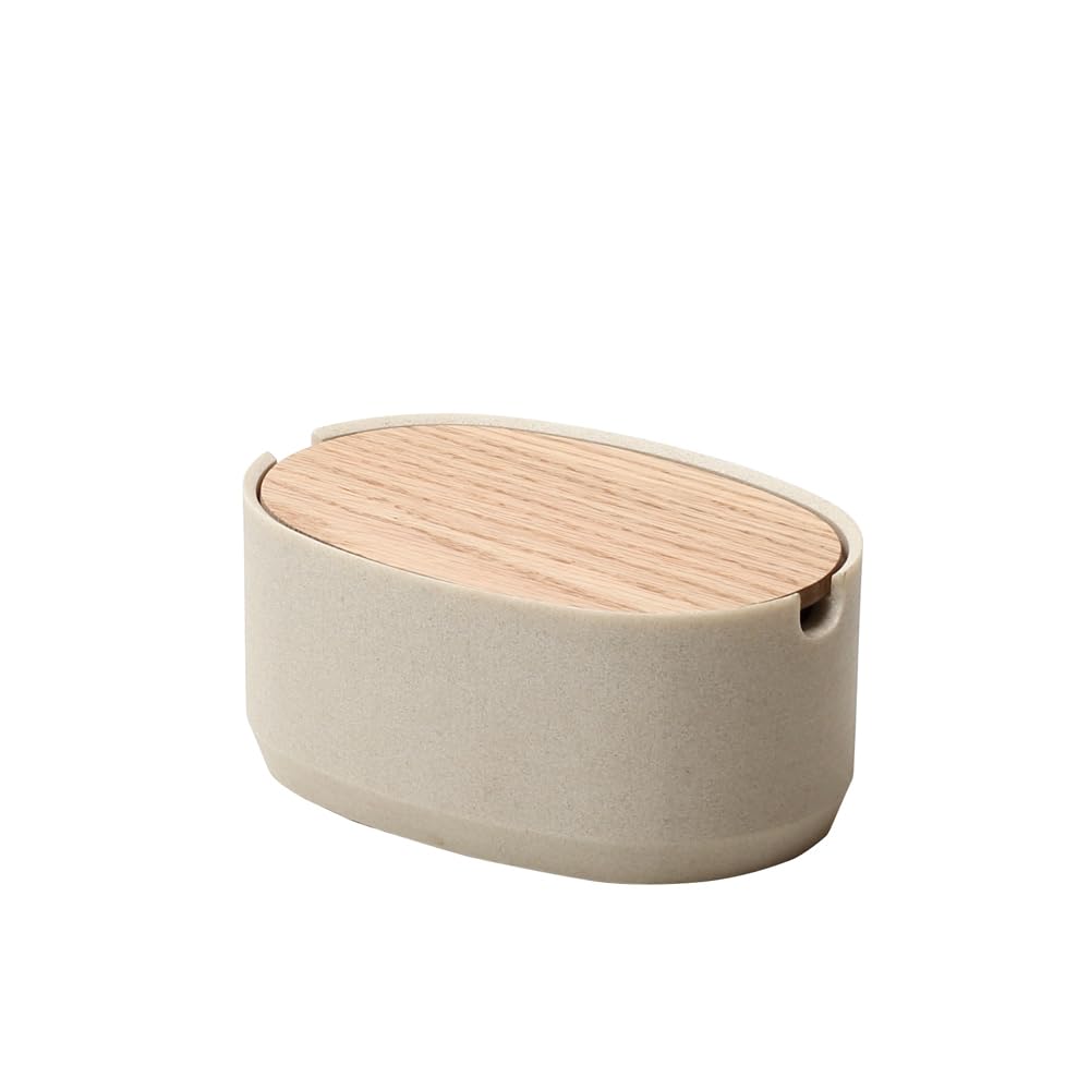 

ideaco Oval Box S, Low, Stone Sand White, with Lid, 18cm Wide x 12cm Deep x 8cm High, Tabletop Storage