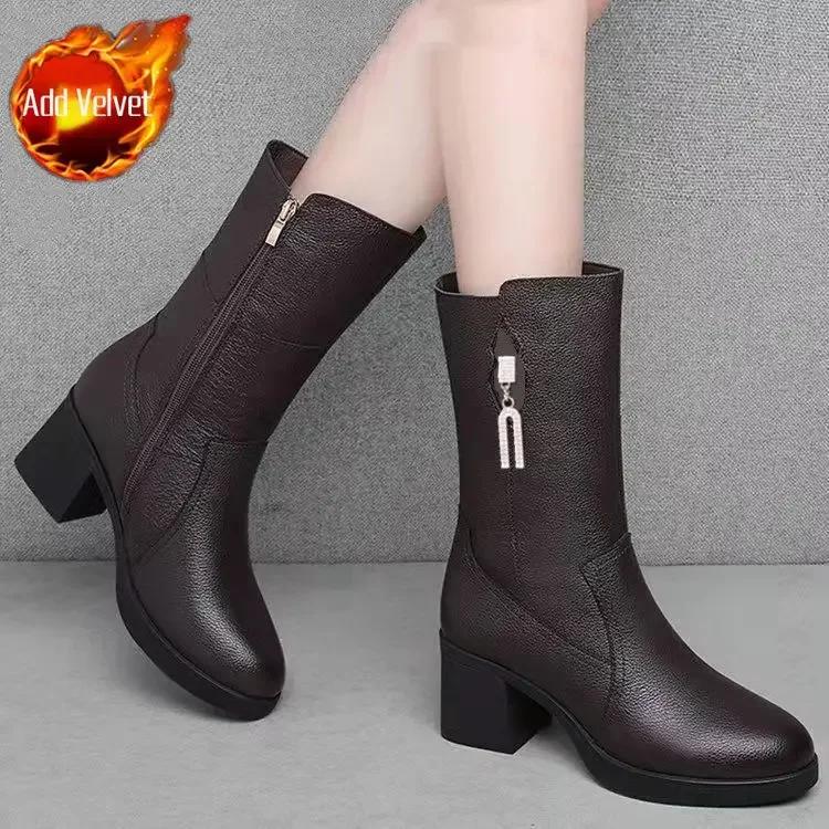 Fashion Large Size Warm New In Half High Boots for Women Leather Footwear Gyaru Work Sale Quality on Promotion Pu Mid Calf Shoes Woman