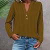 Long Sleeve Linen Tops For Women Loose Fit V Neck Button Down Shirts Cute Solid Summer Beach Tee Shirts