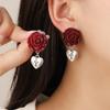 French Retro Style Premium Earrings Dark Valentine'S Day Rose Love Cross Earrings Niche Creative Earrings