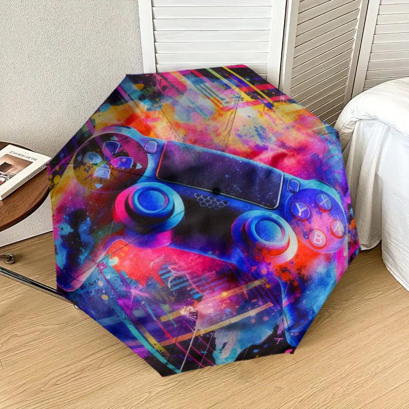 1pc Gamepad Watercolor Pattern Umbrella Design Automatic Opening and Closing Umbrella, High-quality Travel Umbrella,  c1128151