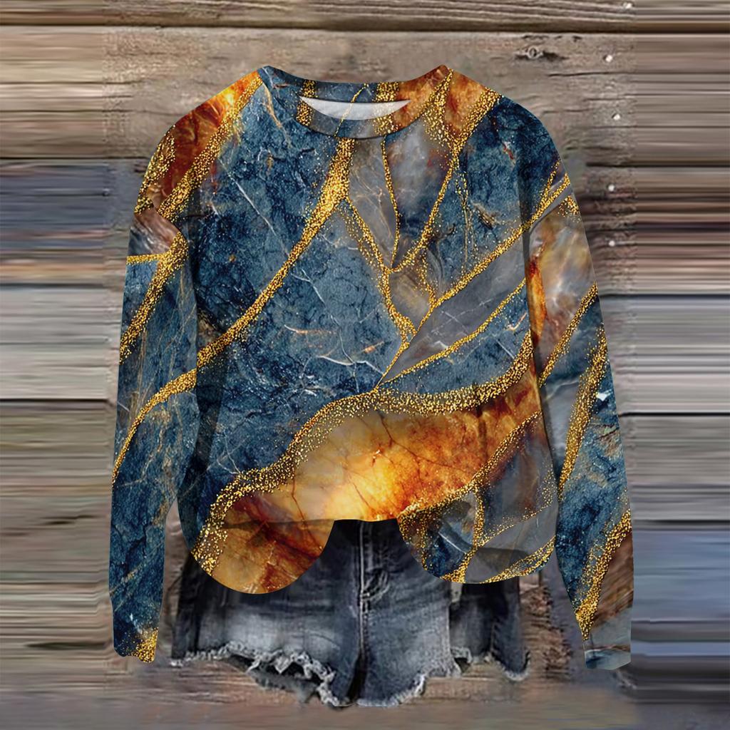 Women's Fashion Printed Long Sleeve Loose Round Neck Sweatshirt Top Fall