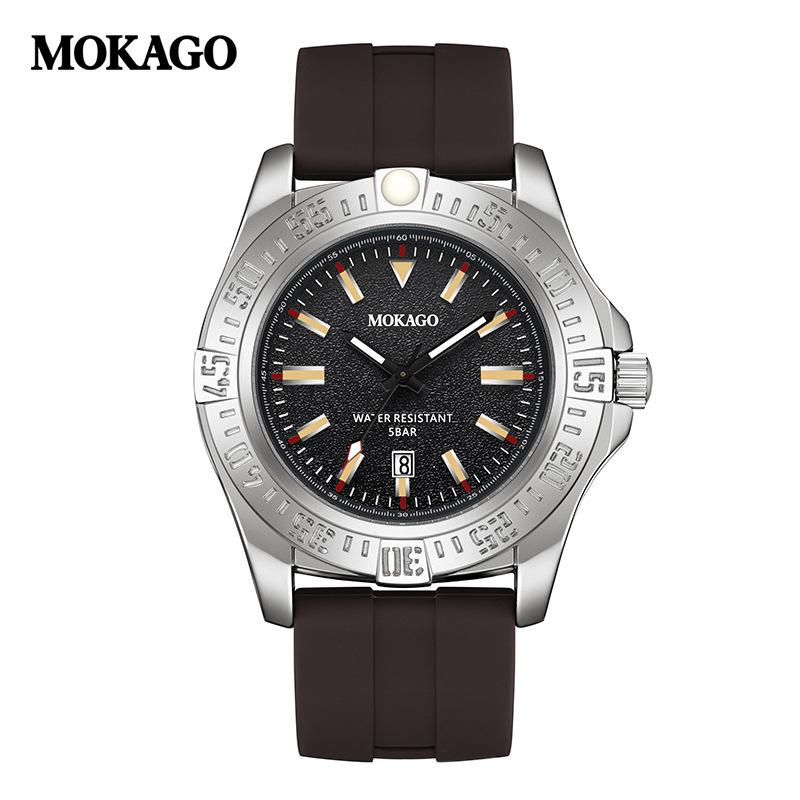 Mokaga Men's High-End Waterproof Quartz Watch with Simple Calendar & Luminous Stripe Markers