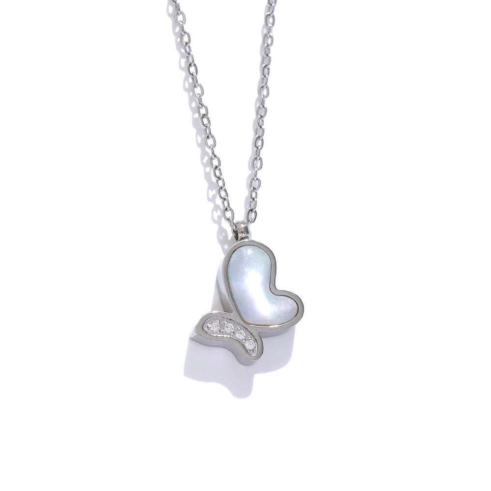 

Yhpup Chic Natural Shell CZ Butterfly Pendant Necklace Fashion Luxury Stainless Steel Premium Jewelry Attractive Daily Gift