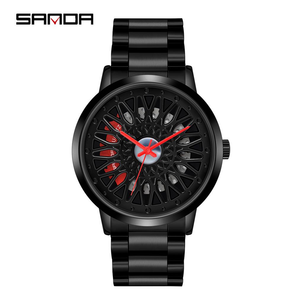 Classic Men's Quartz Watch - Car Wheel Style, Steel Band, Trendy & Casual
