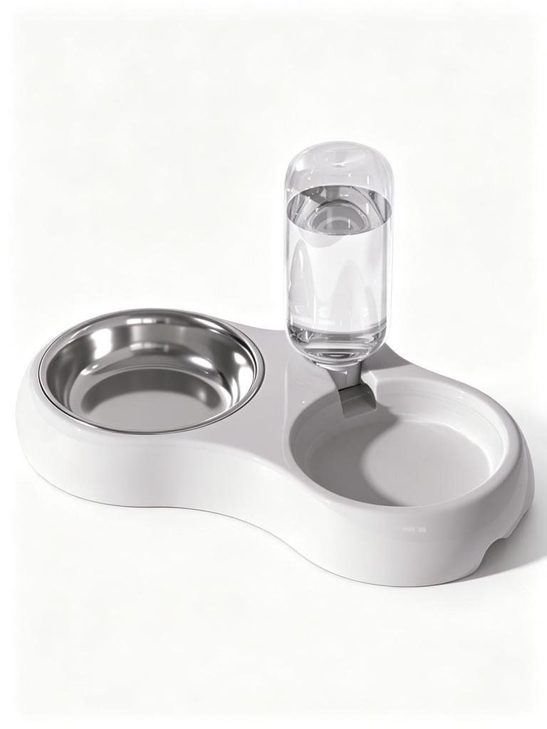 Double 2 in 1 cat bowl, night-lit auto-drinker, night water access, stable, metal food bowl
