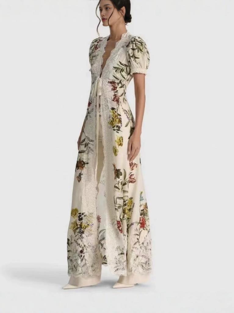 New hot-selling European and American style short-sleeved cardigan printed dress women's fashion slim dress