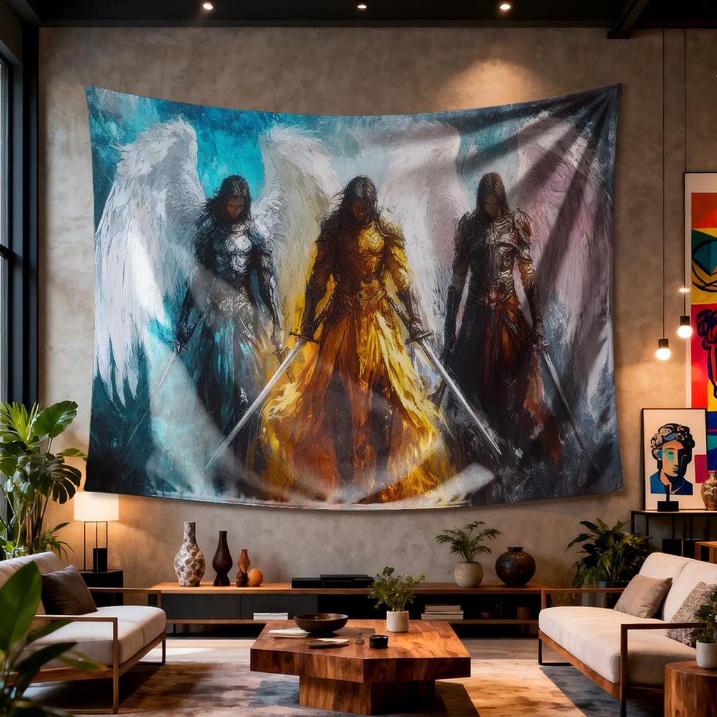 Armored angels with swords Digital printing polyester wall tapestry suitable for use in living rooms bedrooms offices bars party