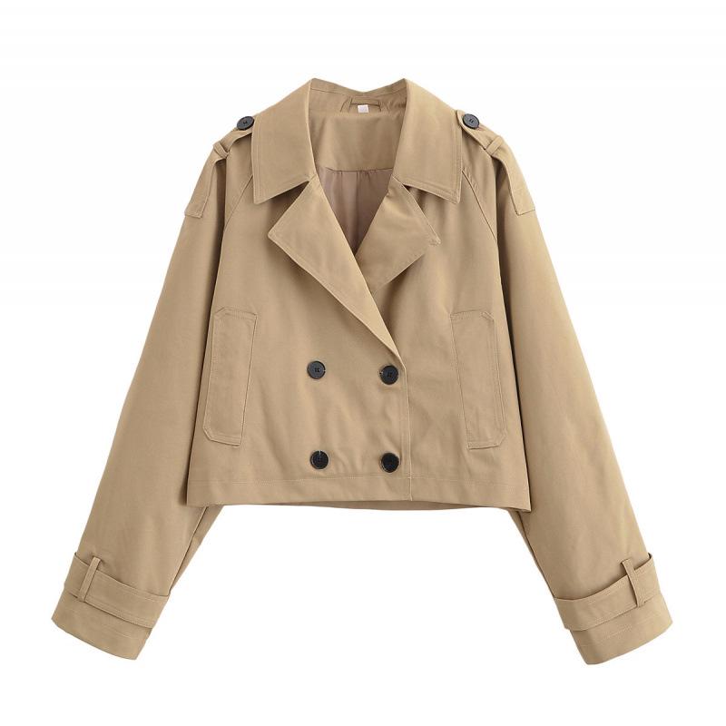 

Trendy Casual Short Lapel Windbreaker Jacket for Women Extra Small хаки