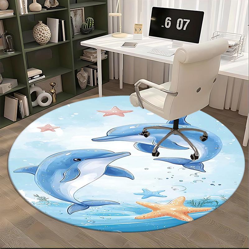 Dolphin Sea Starfish Chair Mat Round Rug-Office Carpet, Machine Washable, Non-slip, Suitable for Living Rooms, Bedrooms