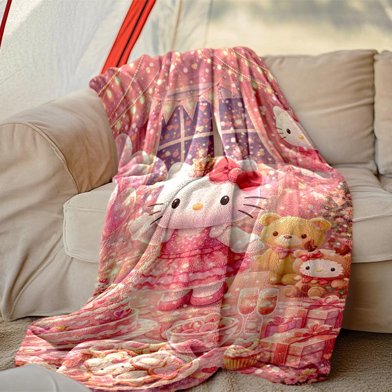 [1pc Hello Kitty Blanket] All-Season Blanket - Cozy Blanket for Sofa Couch Home Decoration, Digital Printed Nap Blanket