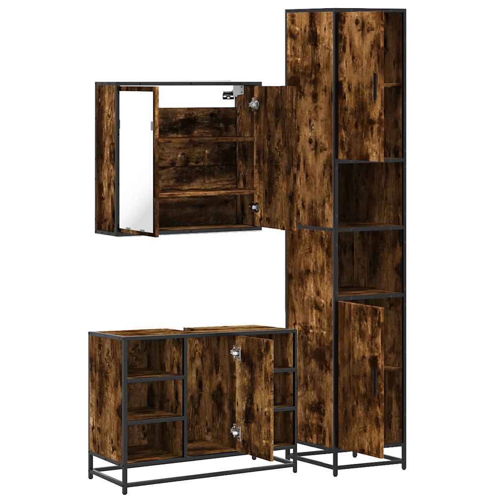 3 Piece Bathroom Furniture Set Smoked Oak Wood Based Material