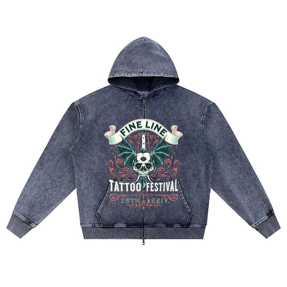 

DTG print Knitted Denim Zip-Up Hoodie Skull with Batwings Brother Print Zipper Hoodies XL темно-синий