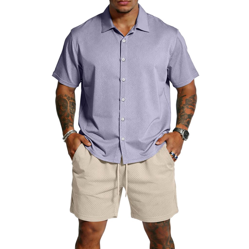 Men's Casual Lightweight Breathable Short-Sleeve Shirt And Shorts Set