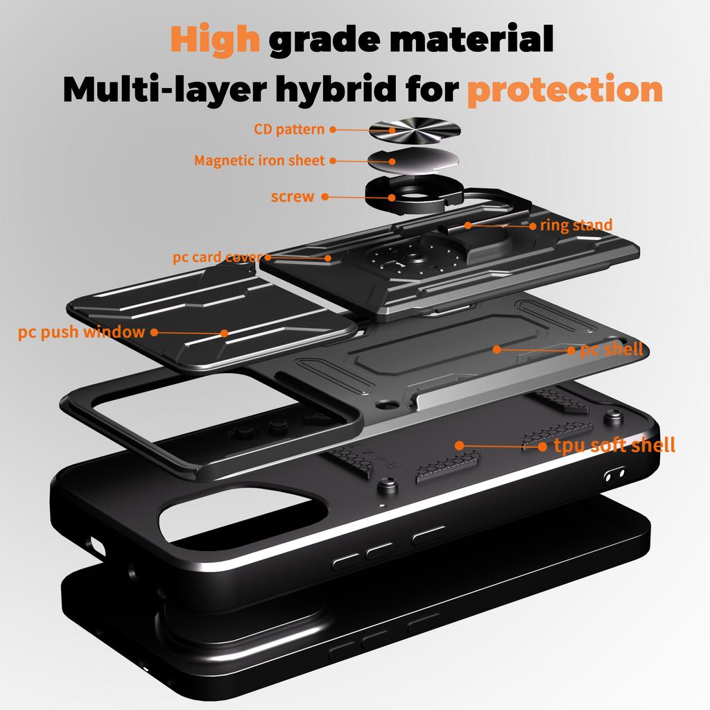 Für Honor 400 5G (Global) Hülle PC+TPU mit Ständer Handy-Rückseite mit Kameraschieber