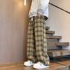 Y2K pantaloni scozzesi verdi vintage uomo Harajuku pantaloni invernali a gamba larga pantaloni sportivi Casual oversize maschili streetwear abiti coreani