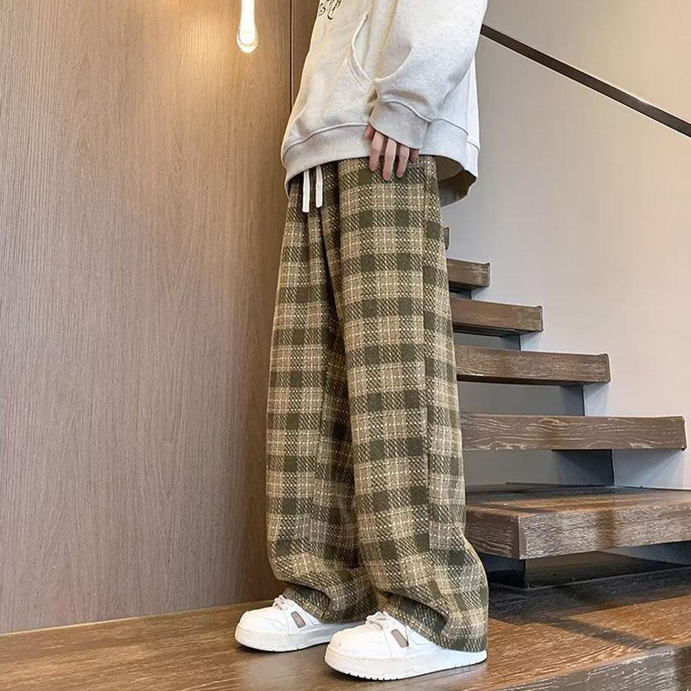 Y2K pantaloni scozzesi verdi vintage uomo Harajuku pantaloni invernali a gamba larga pantaloni sportivi Casual oversize maschili streetwear abiti coreani