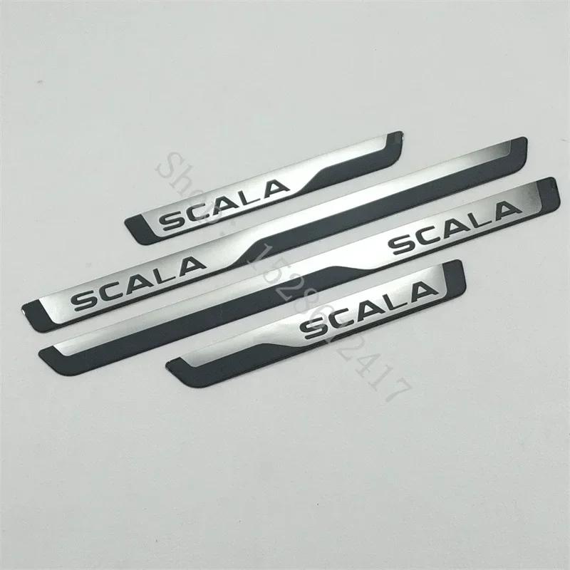 For Skoda SCALA ~2025 Stainless External Scuff Plate Door Sill Guards Thresholds Cover Trims Car Accessories