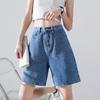 Five-point jeans for women's summer thin models, new high-street trendy high-waist points, loose wide-leg medium pants for women