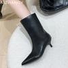 fashion Women Leather Chelsea Boots Pointed Toe Sexy Heels Shoes Mid Calf 2024 Trend New Snow Boots Low Heels Goth Fashion Mujer Botas