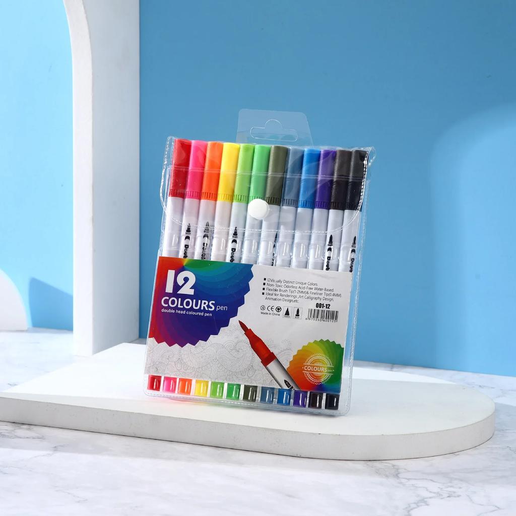 12/24/100/120 Colors Felt Tip Drawing Watercolor Art Markers Pen Dual Brush Fineliner Colouring Pen Set for Calligraphy Painting