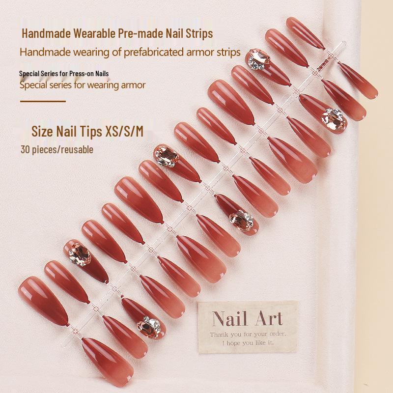 Luxury Dark Red Cat Eye Glitter Wearable Nails - Removable High-End Nail Art