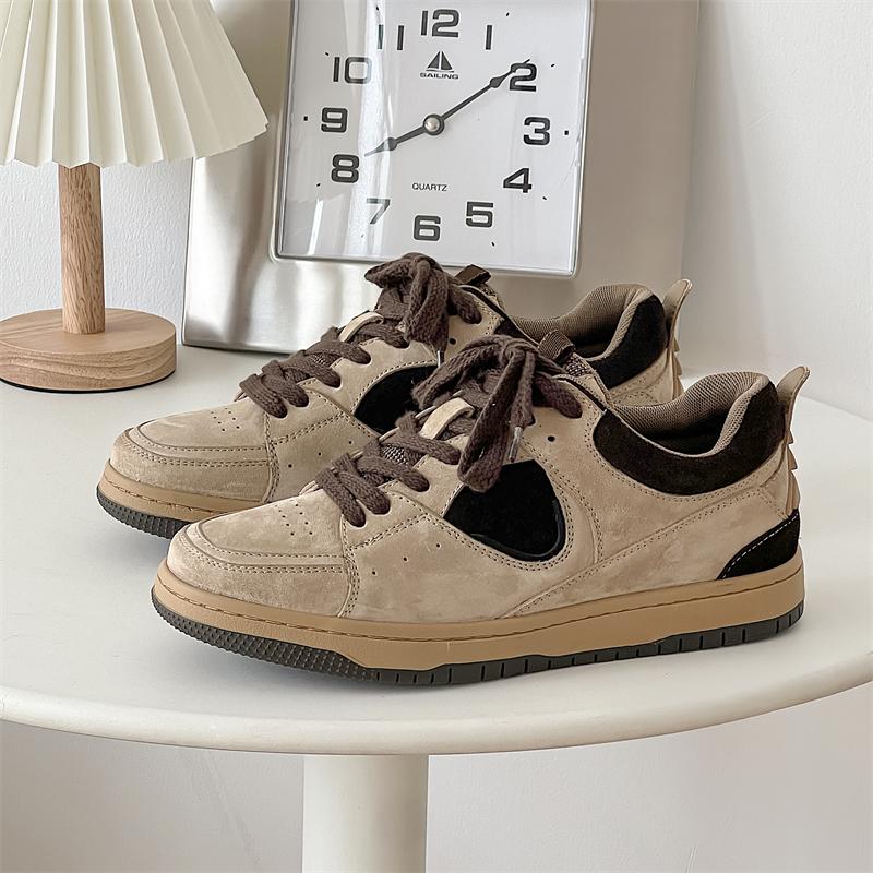 2025 Brown Men Casual Shoes Handmade Man Shoes Suede Korean Style Skateboard Shoe High Quality Mens  Shallow Lace-up Sneakers