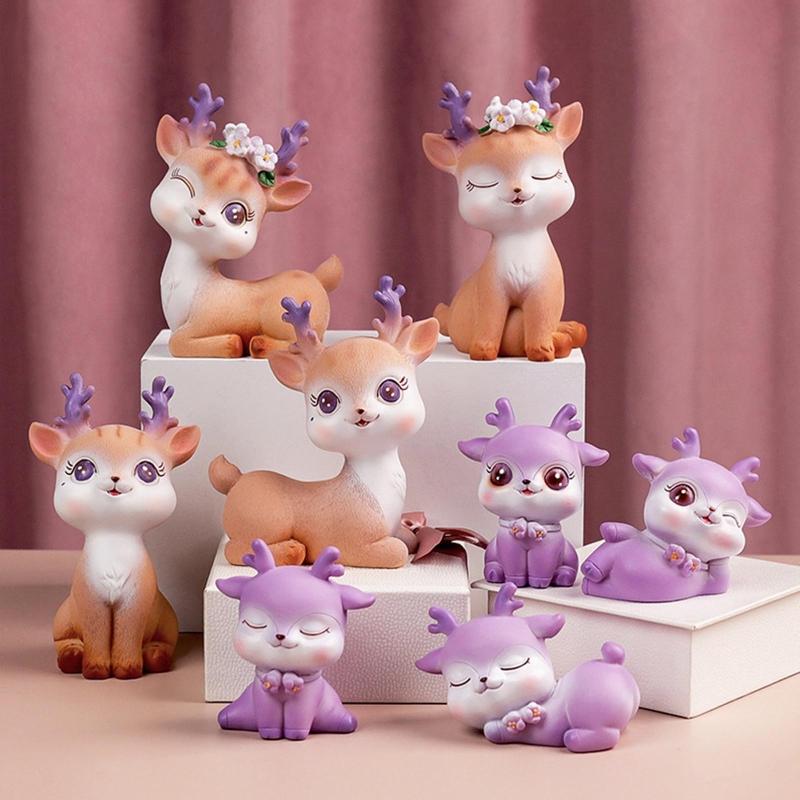 Resin Deer Figurine Statues Deer Dashboard Decorations Car Home Office Decor Craft Gifts Christmas Ornaments 8 Styles