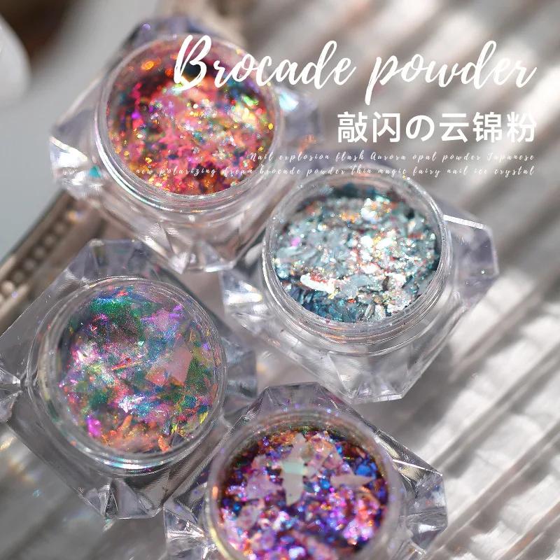 1box Nail Art Glitter Stars Aurora Opal Sequins Nail Rhinestones Gradient Polarized Watercolor Magic Nail Decoration Kit