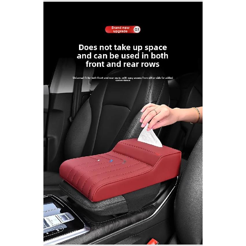 Car Armrest Box Height Increase Pad with Tissue Dispenser Car Armrest Leather Non-slip Memory Foam Pillow Protective Cover