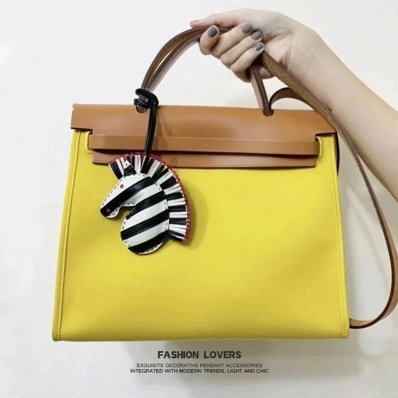 Zebra Head Bag Pendant, Premium Zebra Pendant, Sheepskin Leather Hand-sewn Pony Car Pendant, Bag Charm