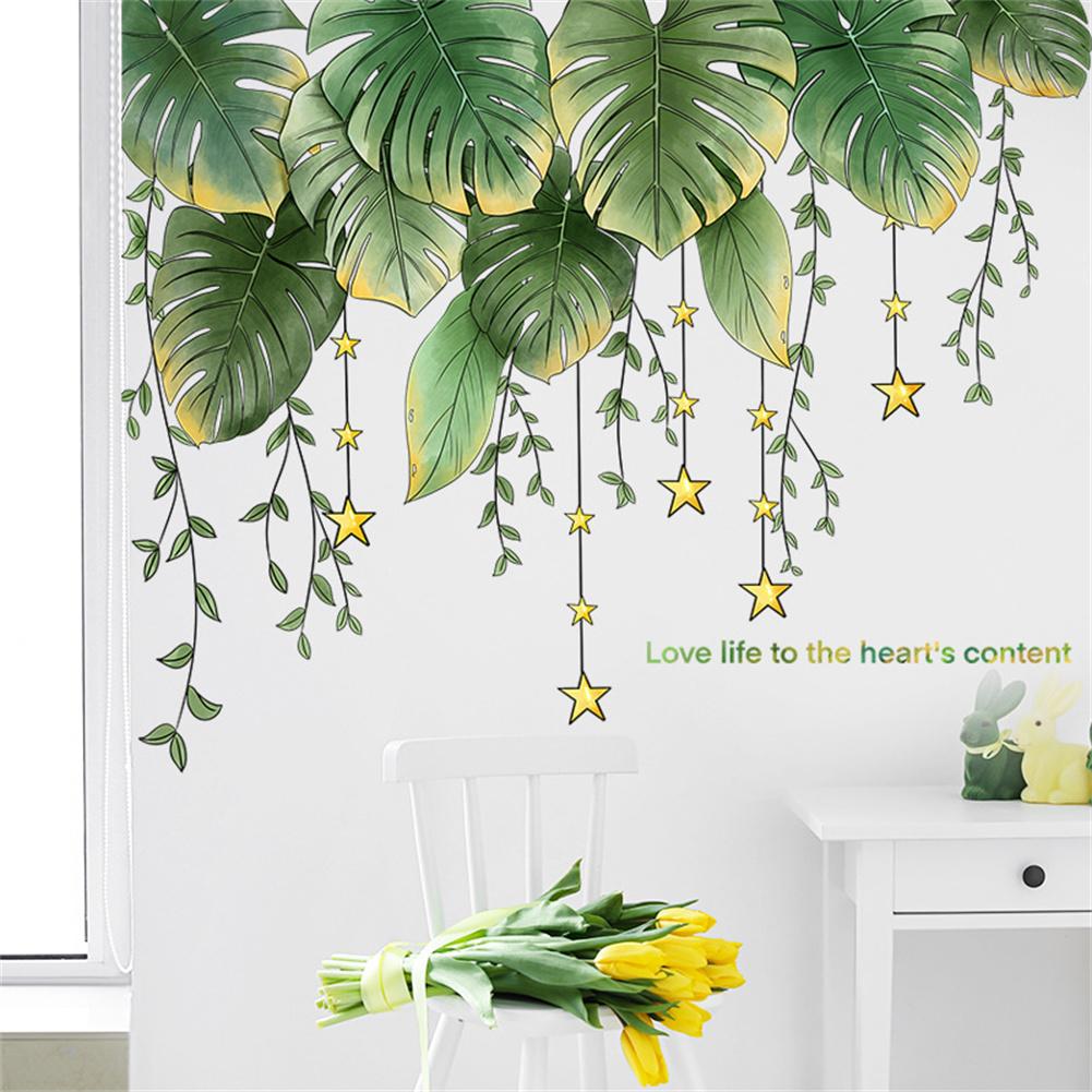 2 Sheets Tropical Green Leaves Wall Stickers Self-adhesive Wall Decal Murals Wallpaper For Home Living Room Decoration
